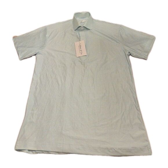 NWT Collars & Co Men’s Small Featherweight Dress Collar Polo Striped Green Golf - Picture 2 of 8